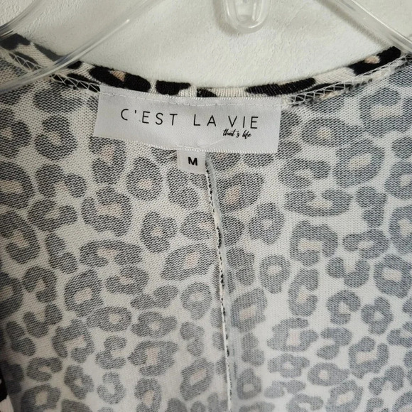 Cest La Vie Leopard Print Open Front Knit Cardigan Women Size M Dolman Sleeve - Picture 3 of 6